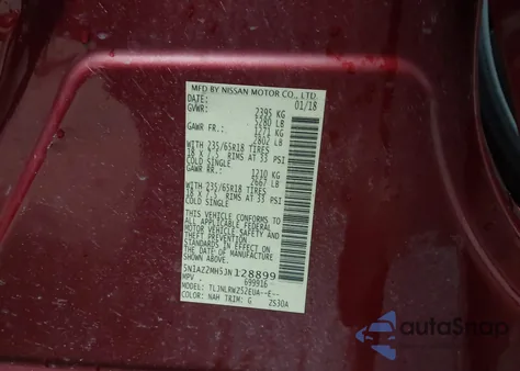 2018 Nissan Murano Sl from USA, damaged, VIN 5N1AZ2MH5JN128899